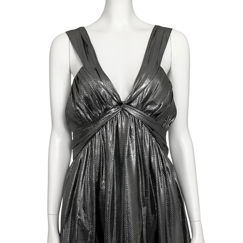 Calvin Klein Silk Blend Gunmetal Metallic Party Dress. L/XL Babydoll Cocktail - Picture 7 of 12